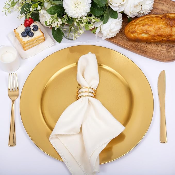13 Inch Gold Charger Plates,50pcs Charger Plates Bulk,Chargers for Dinner Plate,Plastic Chargers Plate for Wedding,Party