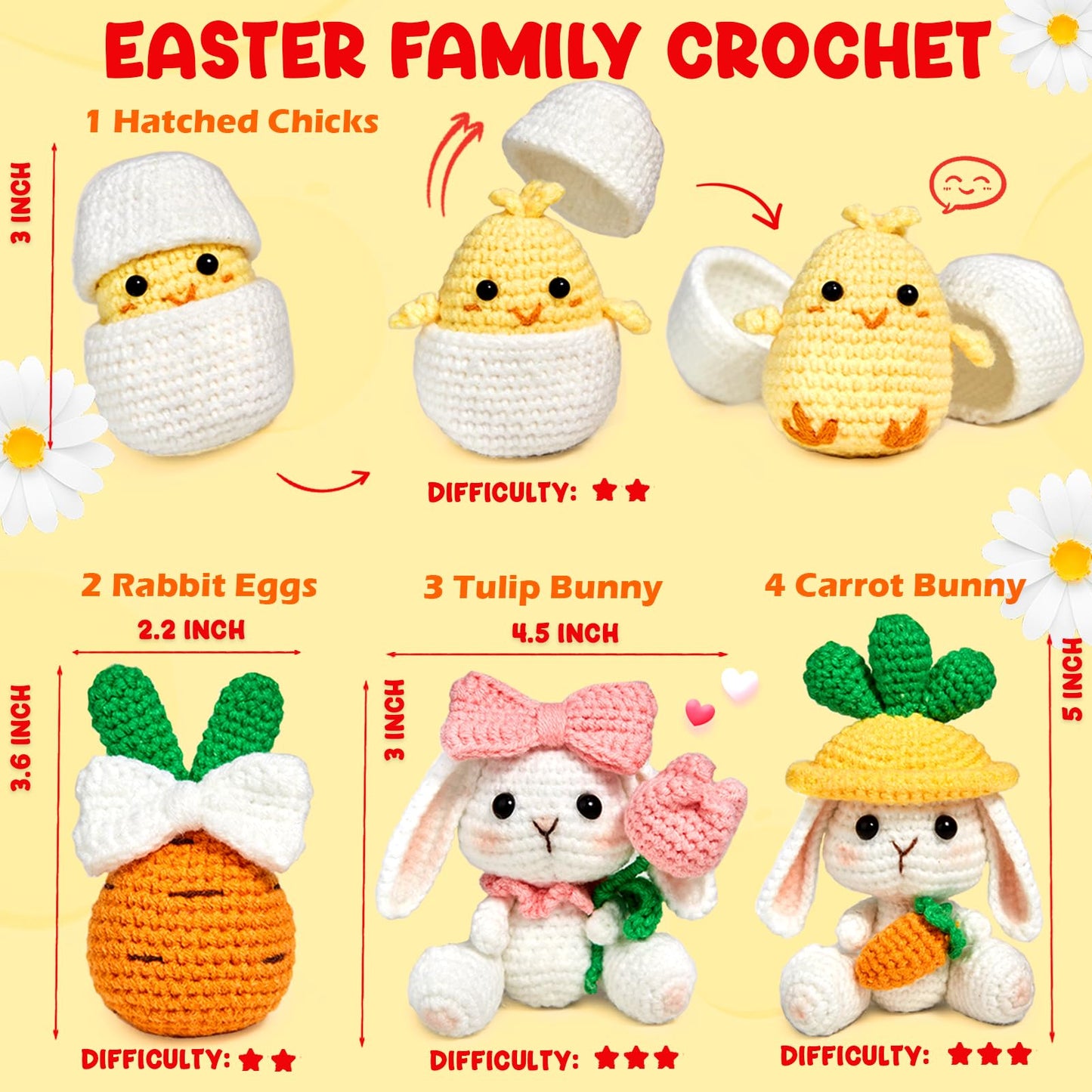 MAGIMUSE Crochet Kit for Beginners, Crochet Starter Kits for Adults Amigurumi Craft Knitting Crochet Animals Kits w Step-by-Step Video Tutorials, Easter Bunny/Chick/Eggs(40%+ Yarn)