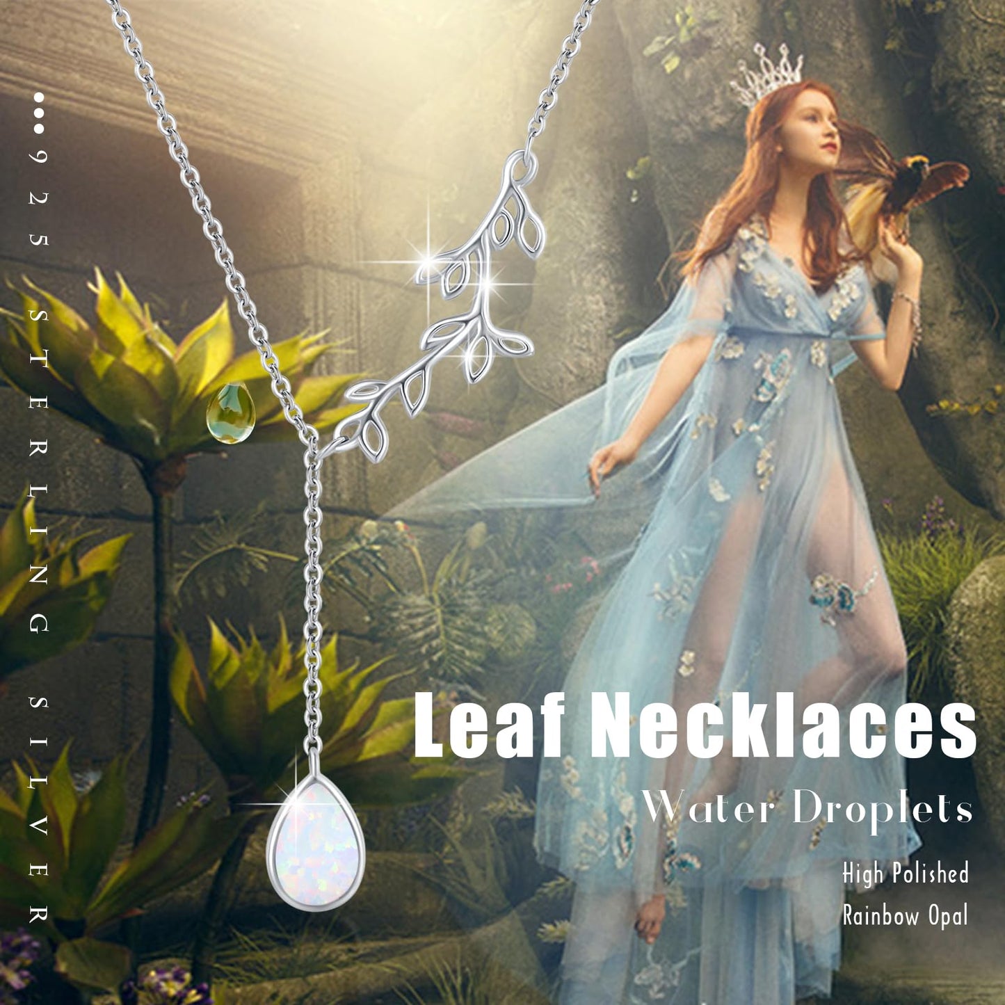 Silikepa Leaf Necklace for Women 925 Sterling Silver Leaf Pendant Necklace Y-Shaped Chain With Opal Jewelry Gift for Women