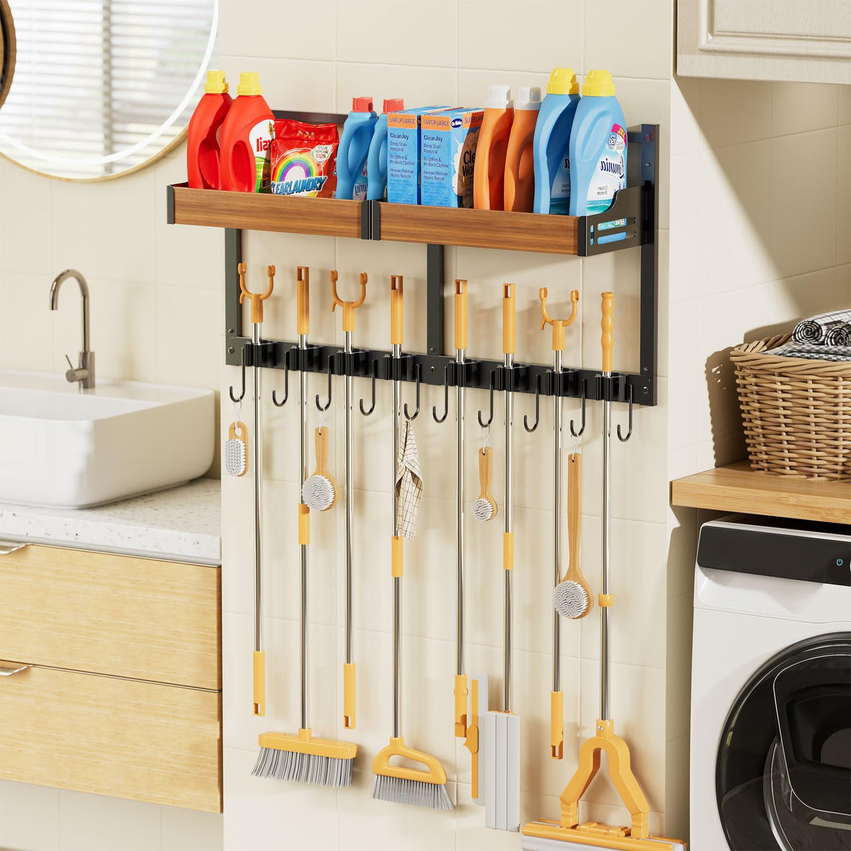 Broom and Mop Organizer Wall Hanging