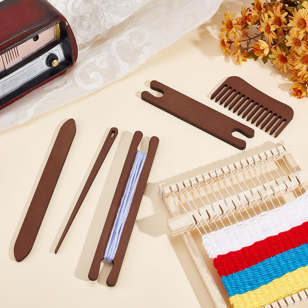 AHANDMAKER 2 Sets Wood Knitting Loom Tool Kits 5 Pieces Knitting Weaving Loom Tools Shuttle Weaving Stick for Beginner Weaving DIY Craft Weaving Accessories