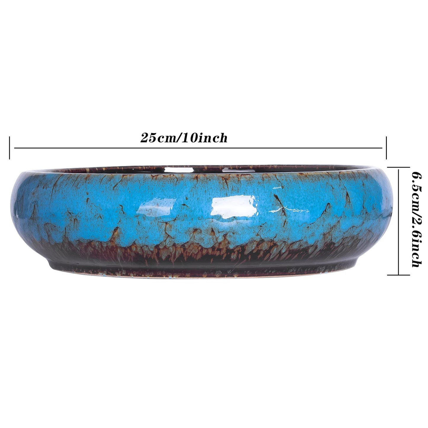 ARTKETTY 2 Pack Large Bonsai Pots with Drainage, Shallow Succulent Plant Pots with Stand, Ceramic Pots for Indoor Plants, Decorative Cactus Flower Planter Bowl