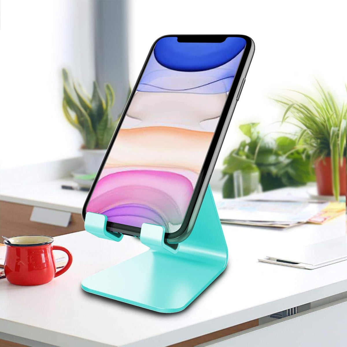 CreaDream Cell Phone Stand, Cradle, Holder,Aluminum Desktop Stand Compatible with Switch, All Smart Phone, iPhone 11 Pro Xs Max Xr X Se 8 7 6 6s Plus SE 5 5s (Mint Green)