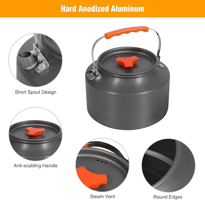 REDCAMP 2L Outdoor Camping Kettle, Aluminum Water Pot with Carrying Bag, Compact Lightweight Camp Tea Kettle Coffee Pot for Hiking Picnic Camping