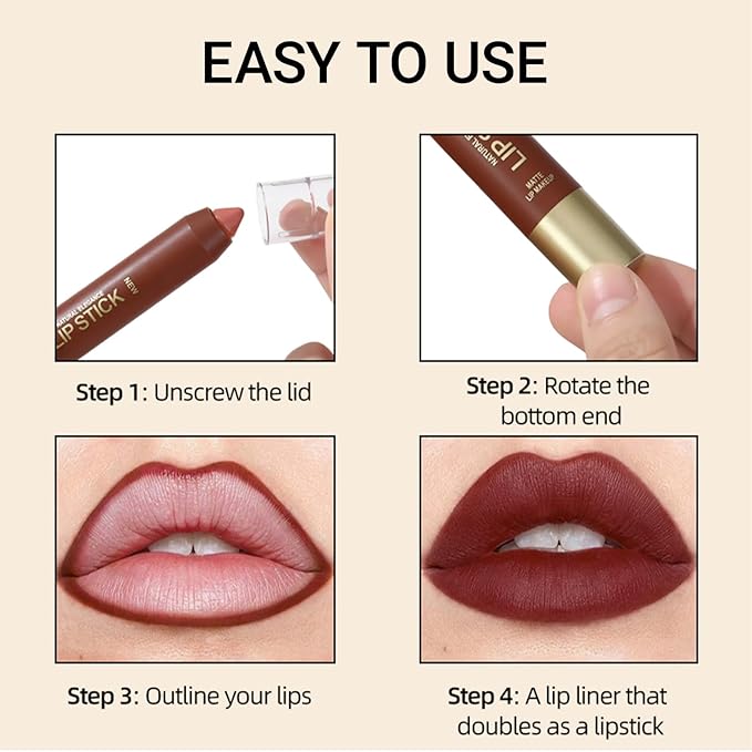 Erinde Matte Lipstick Crayon for Women, Cool Rose Pink 24 Hour Lipstick Lip Liner Pencil, Neutral Lip Stick Long Lasting Waterproof, Vegan & Cruelty-Free, 03