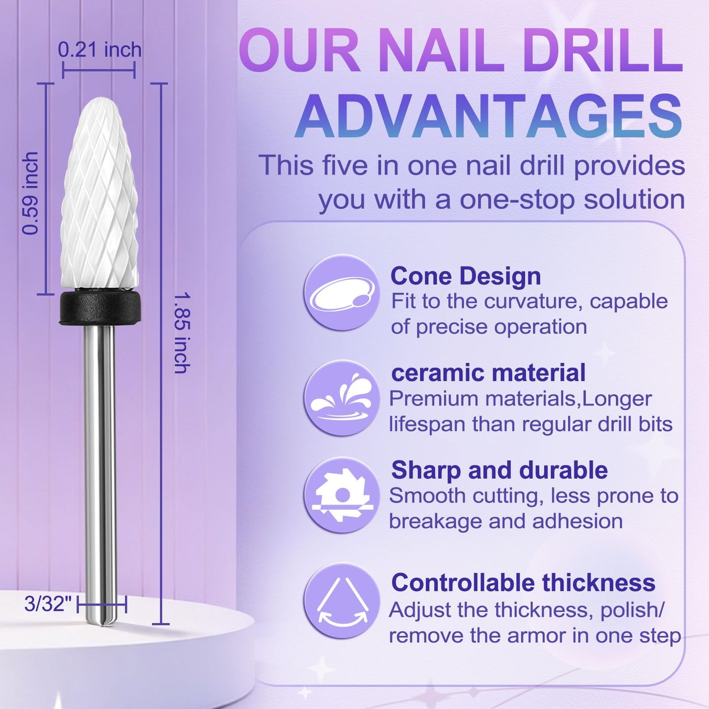 Fantexy Ceramic Nail Drill Bit - 3/32'' Cone Shape White Ceramic Bit for Acrylic & Gel Nails, White Ceramic Cone File Bit for Nail Art,Manicure,Pedicure,Gel,Cuticle Clean(Extra Coarse - XC)