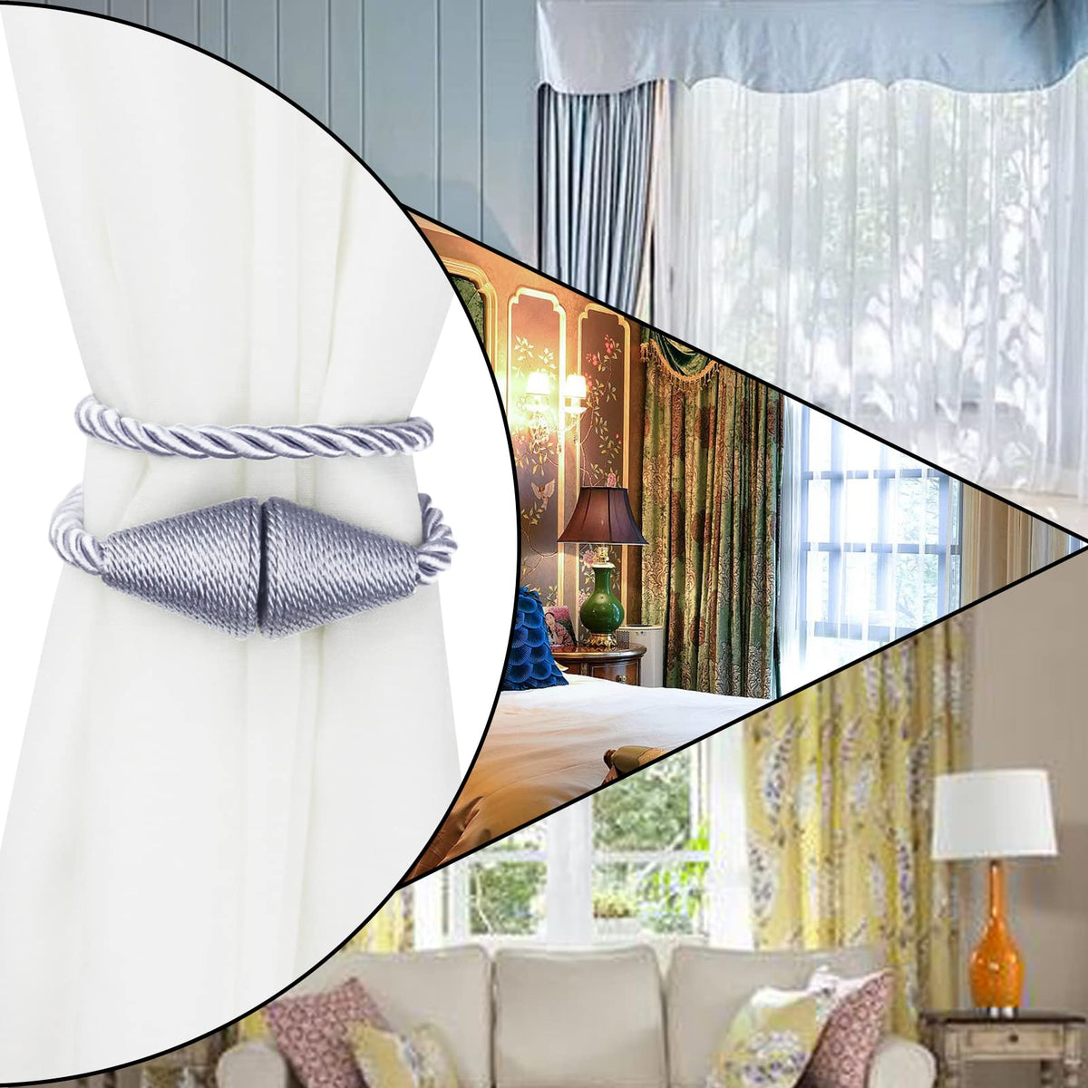 2 Pack Magnetic Curtain Tiebacks Rope Modern Handmade Curtain Tie Backs Decorative Drapes Weave Holdbacks for Window Décor