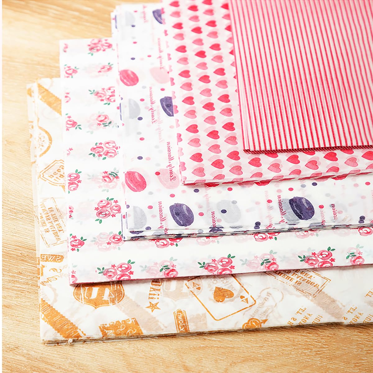5 Boxes 250 Sheets Wax Paper Sheets Heart & Rose & Line Pattern Greaseproof Basket Liners Sandwich Burger Chips Cookies Food Grade Deli Wrap Paper Baking Parchment 8.5 x 9.8 in