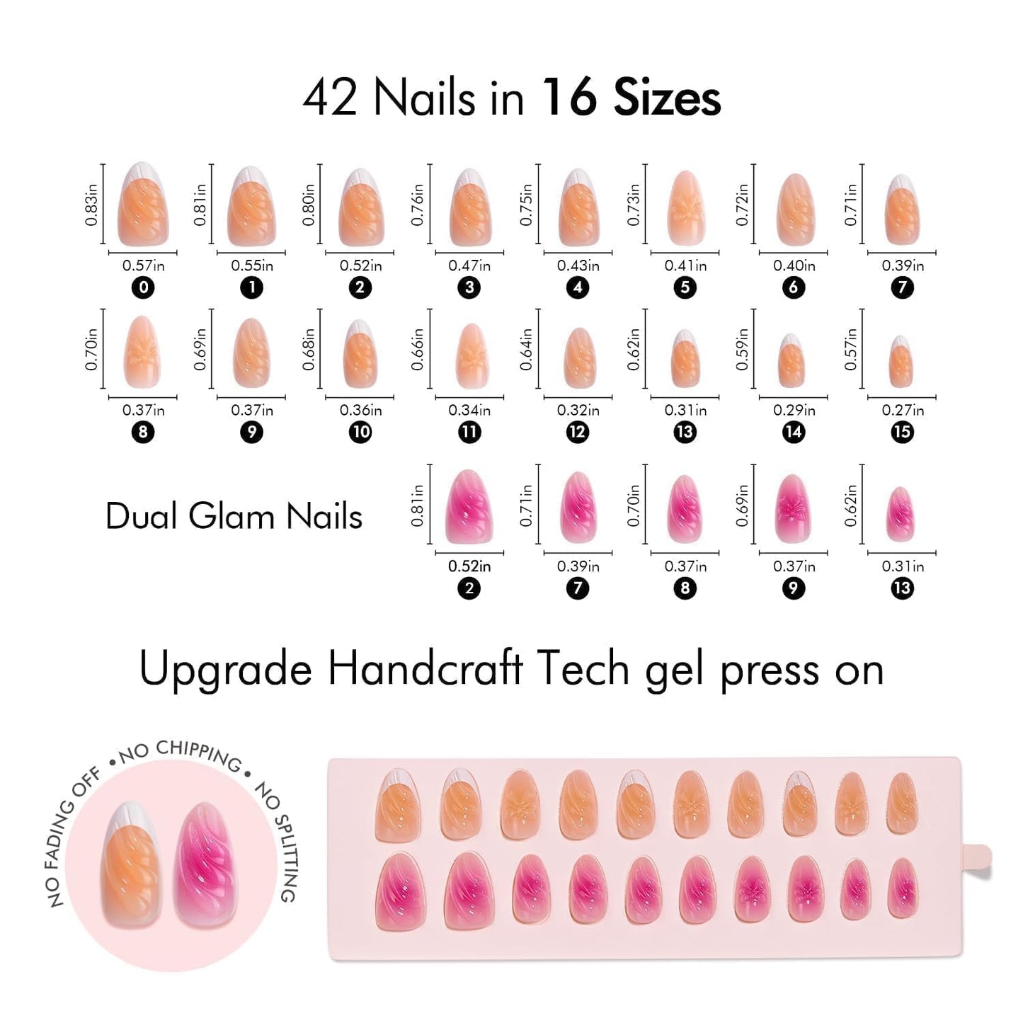 Short Almond Press-On Nails - 32 PCS French Tip Cream Finish Main Nails in 16 Sizes & 10 PCS Alternative Nails - Fake Nail Kit with UV Glue, Easy Tabs, Nail Glue，Remover & Nail Lamp