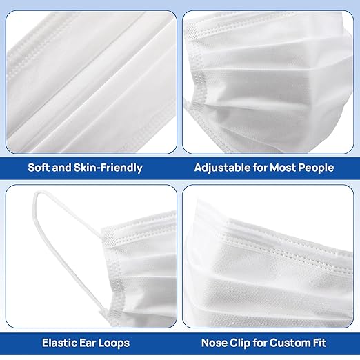 JMU Disposable Face Masks 50 Pack, 4-Ply ASTM Level 3 Medical Mask for Adults, White