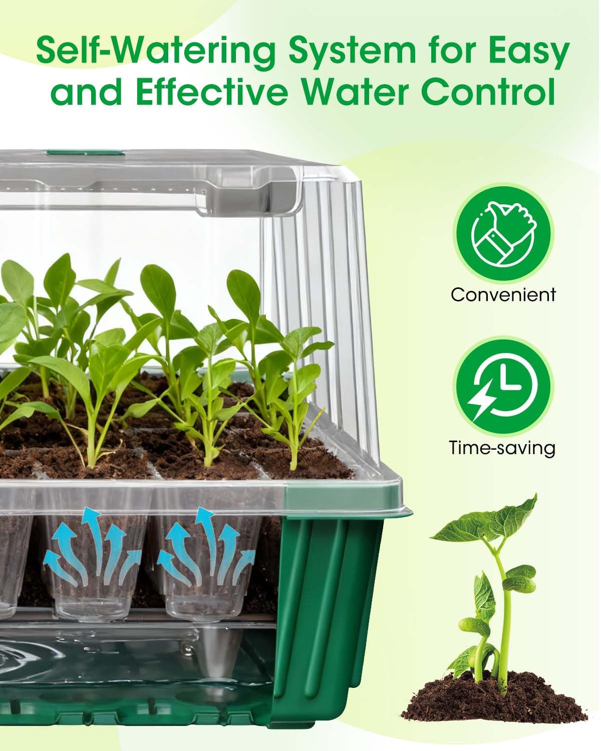 2PCS 120 Cell Self-Watering Seed Starter Tray Kit with Grow Light Humidity Dome,120-Cell Large Plant Seedling Tray, 3 Color Growing Light, Seed Starting Trays for Plant Germination（2PCS, 120 Cell）