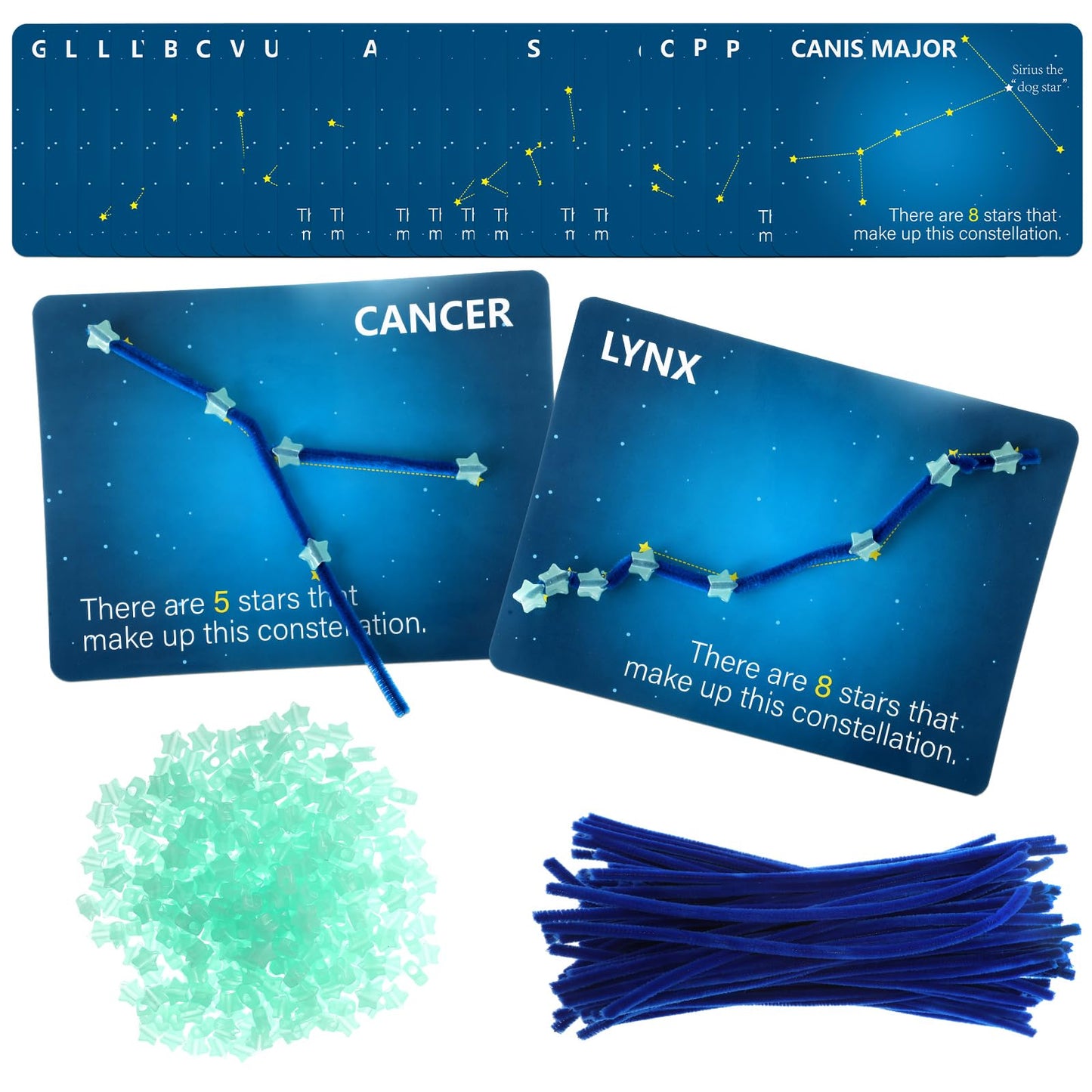 Jenaai Constellation Map Craft Kit with 24pcs Constellation Note Cards 120pcs Pipe Cleaners 1 Pack of Glow in the Dark Five Pointed Star Shaped Plastic Beads for Fun Crafting DIY Supplies