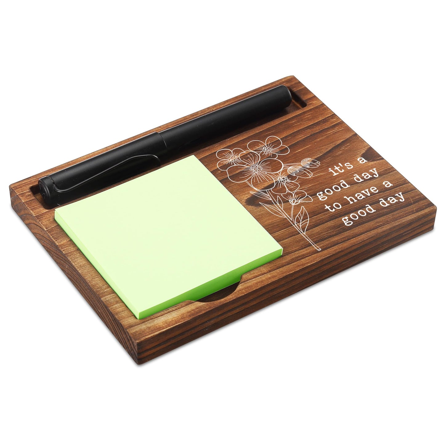 CINRLLA Sticky Note Holder Wooden Notepad & Pen Holder 6.5"" x 4.7"" Sticky Note Pad Holder Dispenser for Desk Work Motivational Gifts, NPA193, Brown