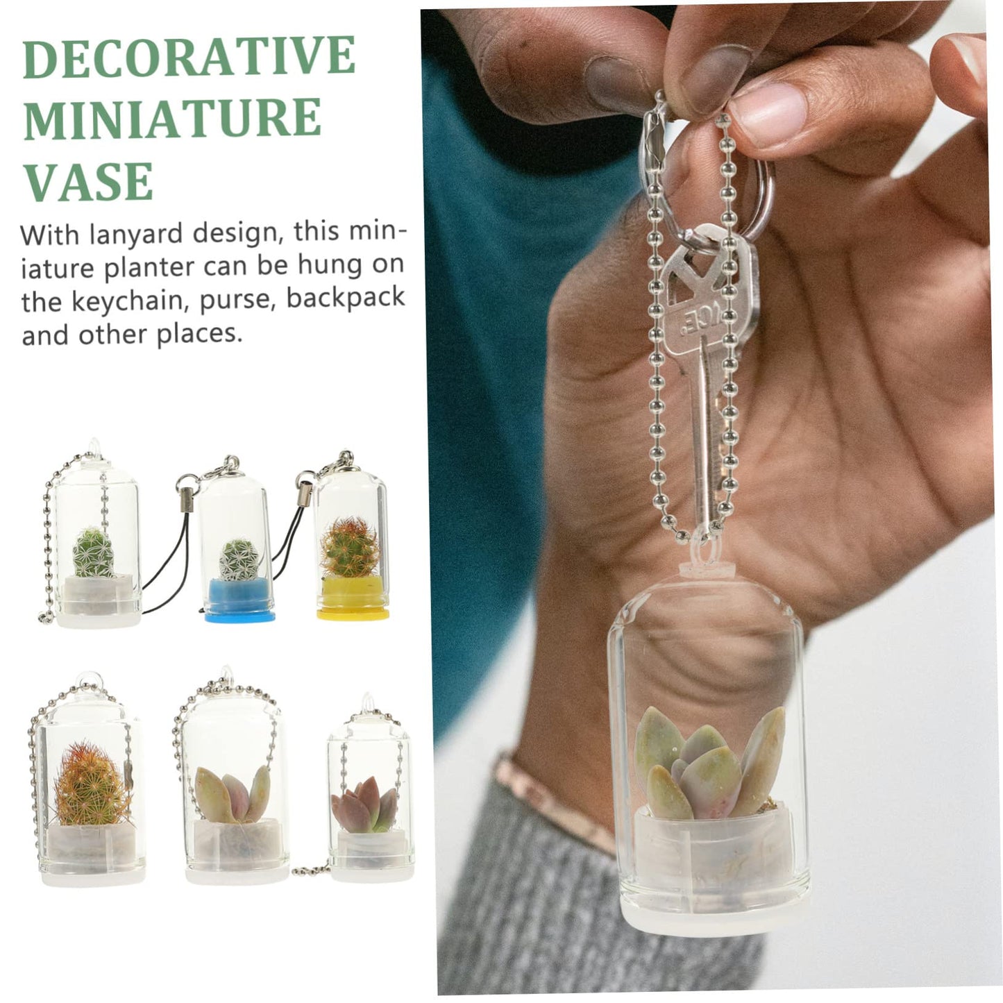 POPETPOP 6pcs Miniature Glass Container Keychain Artistic Hanging Terrarium for Air Plants Succulents Decorative Pendant