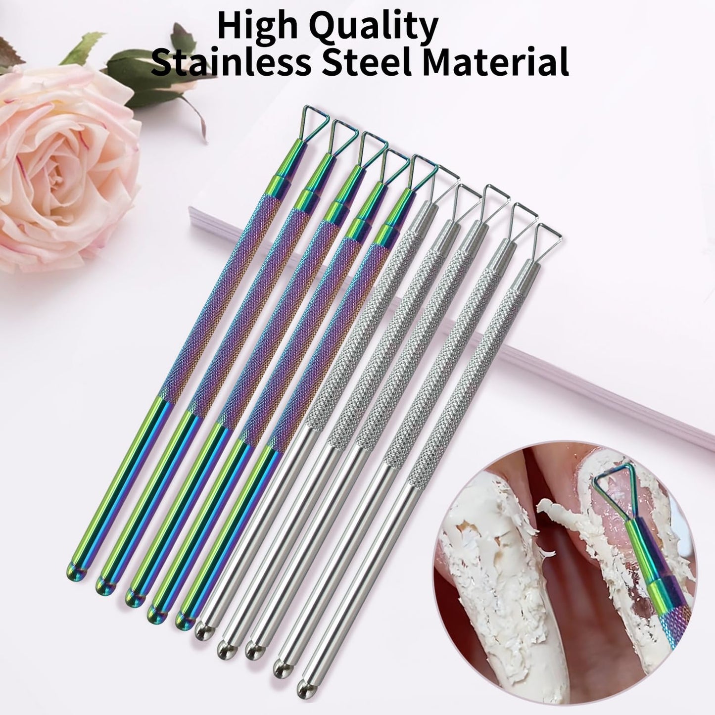 10Pcs Dual-Ended Nail Cuticle Pusher & Gel Polish Remover, Metal Nail Scraper Tool with Triangle Head, Professional Manicure Tool for Gel Removal, Cuticle Cleaning & Salon DIY Manicure