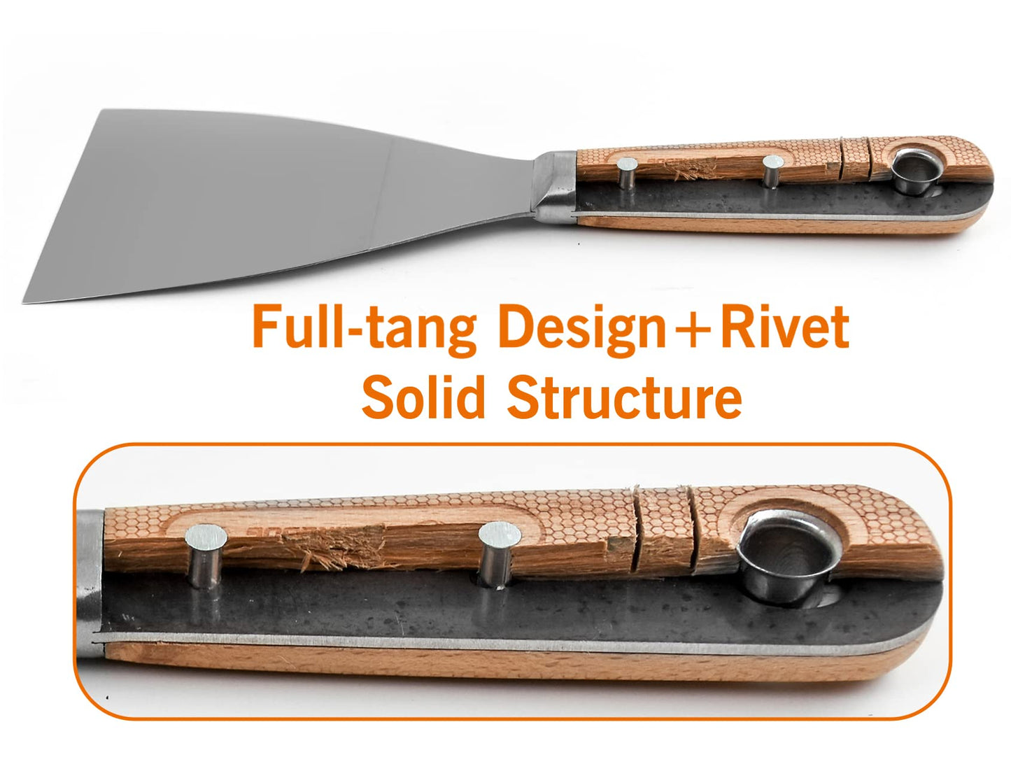 ROLLINGDOG 4PC Putty Knife Scrapers - Stainless Steel Spackle Knife Set with Laser Engraved Wood Handle for Scrapering,Drywall Repairs and Spreading(1",2",3",4")