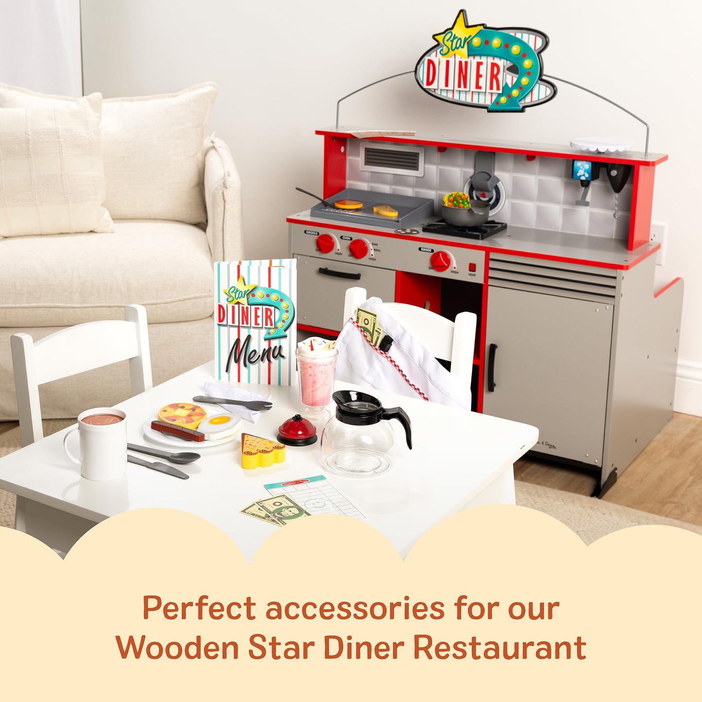 Melissa & Doug Star Diner Restaurant 41-Piece Play Set with Toy Food, Cookware & Play Kitchen Accessories, Preschool Learning Toys for Girls & Boys 3+