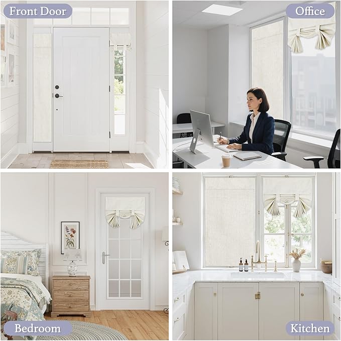 RYB HOME 100% Blackout Tricia Door Curtains, Linen Textured Blend Thermal Insulating Privacy French Door Window Tie Up Shades Living Room Curtains for Kitchen, W 30 x L 69 inches, Ivory, 1 Panel