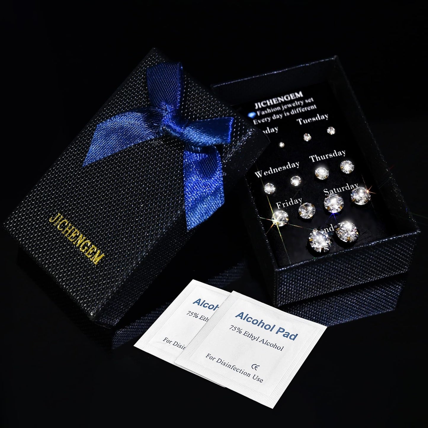 JICHENGEM 7Pairs Hypoallergenic Cubic Zirconia Titanium Stainless Steel Silver Stud Earrings Set