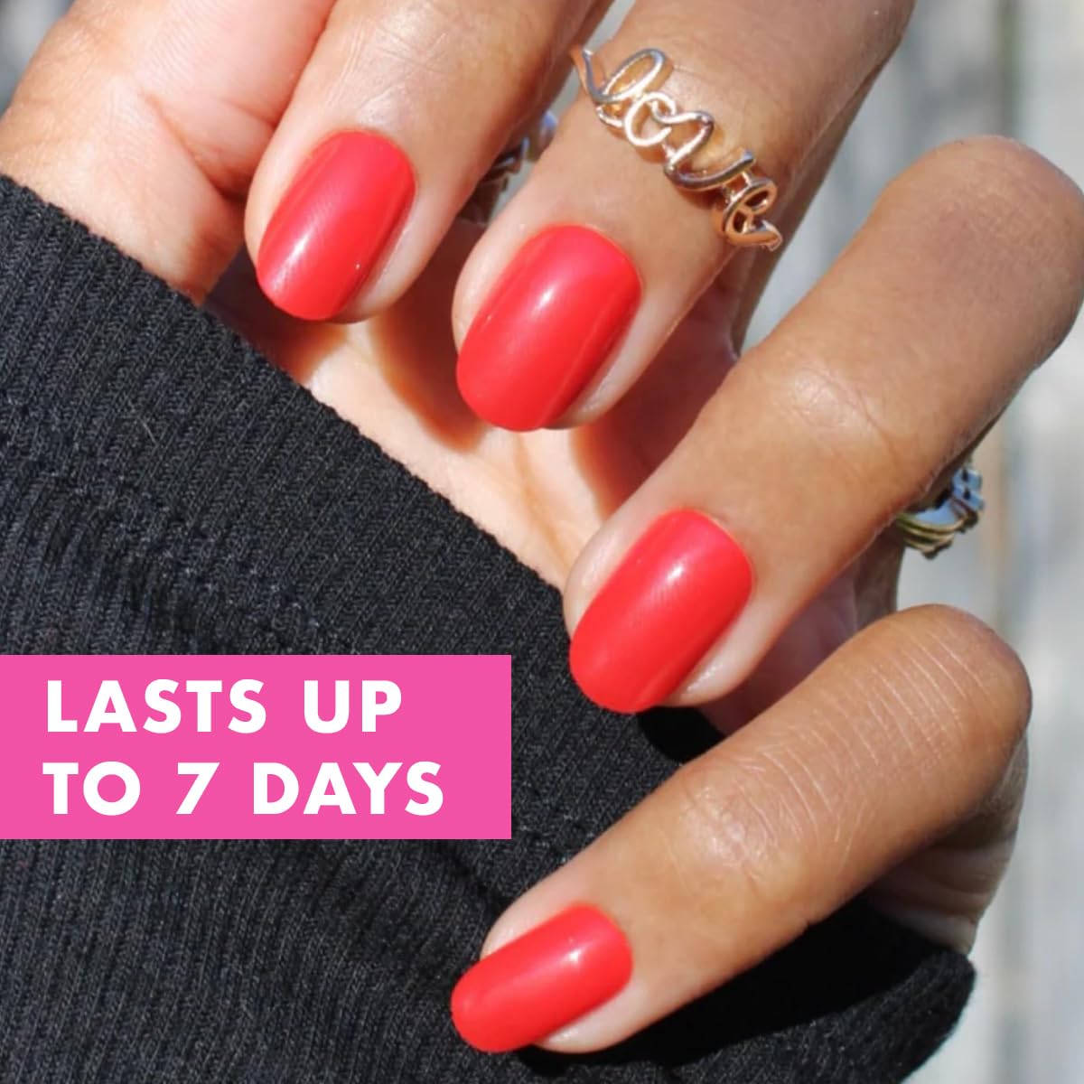 Olive & June Classic Super Stick Mani Press On Nails | No Glue Needed | 32 Tab Nails 16 Sizes | Non-Toxic Tabs Easy On-Off Non-Damaging Realist Look | 7-Day Wear | Short, Round| Lollipop Cherry Red