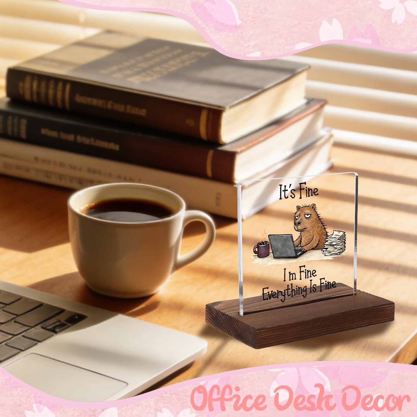 Funny Capybara Acrylic Plaque Gift, Calming Gift for Remote Worker, Relatable Desk Decor for Project Manager, Transparent Acrylic Plaque with Wooden Stand, HSJ119