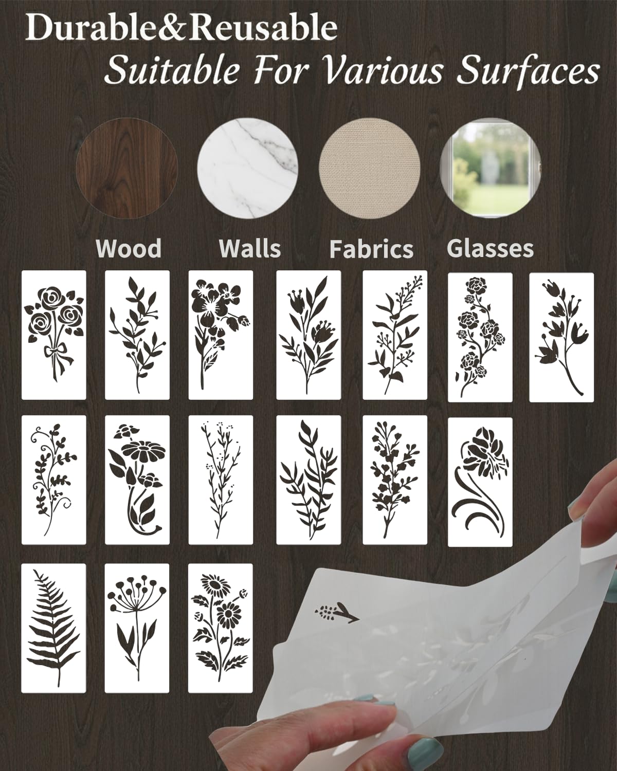 24 PCS Stencils for Crafts Reusable, Flower Leaf Texture Mixed Stencils for Painting, Geometric Spider Web Templates Abstract Layering Spray Paint on Wood Furniture Card Canvas Paper Scrapbook