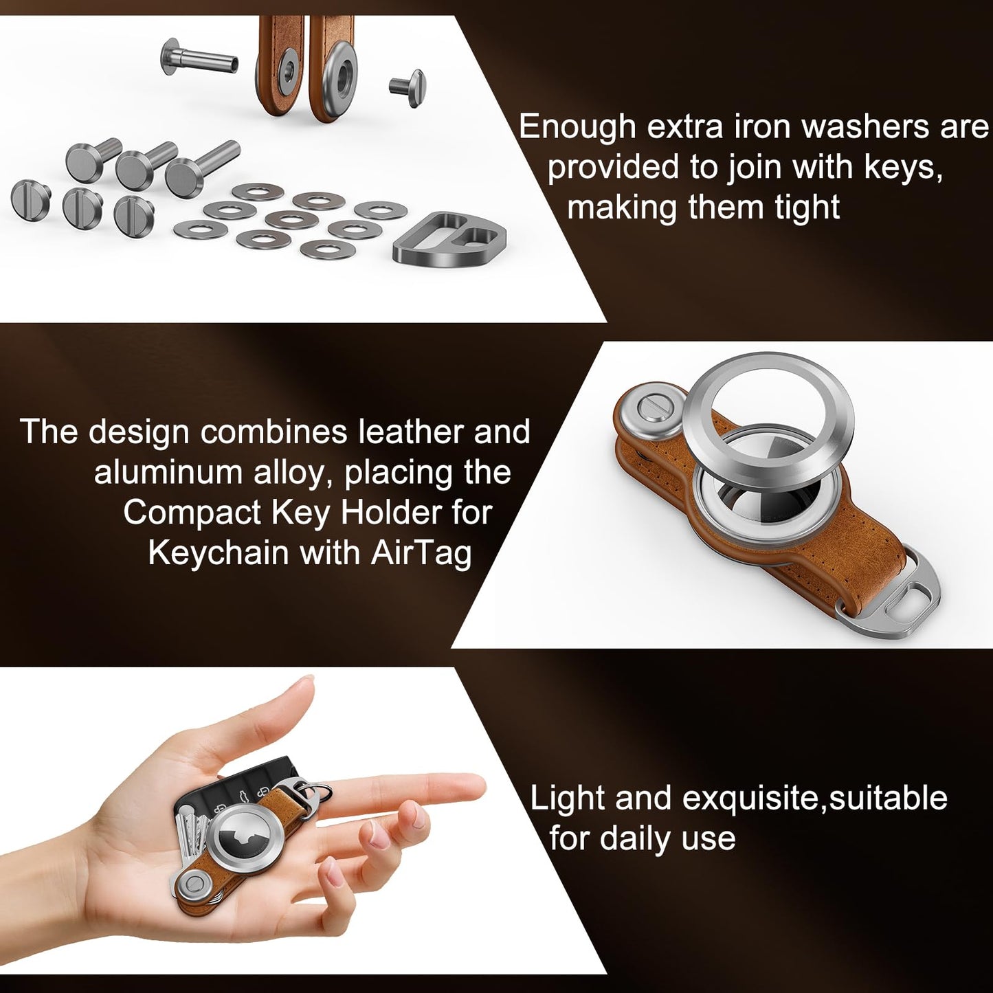 Loovike.com Leather Key Organizer KeyChain with Airtag | Airtag Keychain Holder - Compatible with Airtag Holder,(Not Include AirTag)(Crazy Horse)