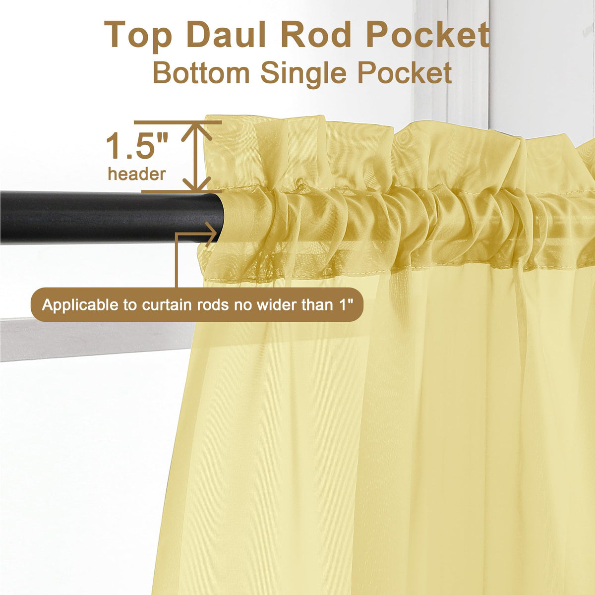 Mustard Yellow Sheer Curtains 120 Inches Long (2 Count)