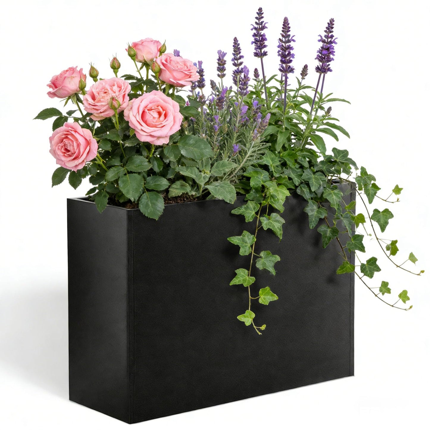 Metal Rectangular Planter, Metal Planter Box, 38" L x 13" W x 30" H Large Heavy Duty Tall Black Planter Box with Drainage Holes and Adjustable Balancing Feet Ideal for Porch, Garden, Patio, Yard