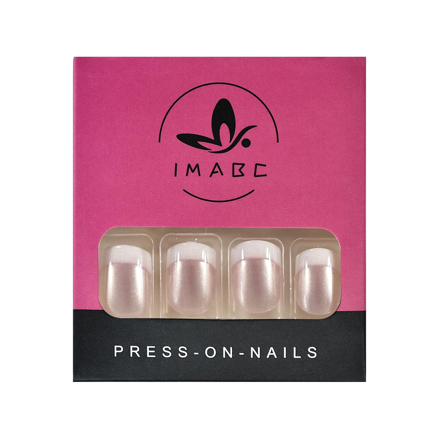 iMABC False Nails Short French Fake Nail Kit Set Thin Gel Acrylic Press On Nail Tips Full Cover Rose White Finger Art Tips for Women and Girls