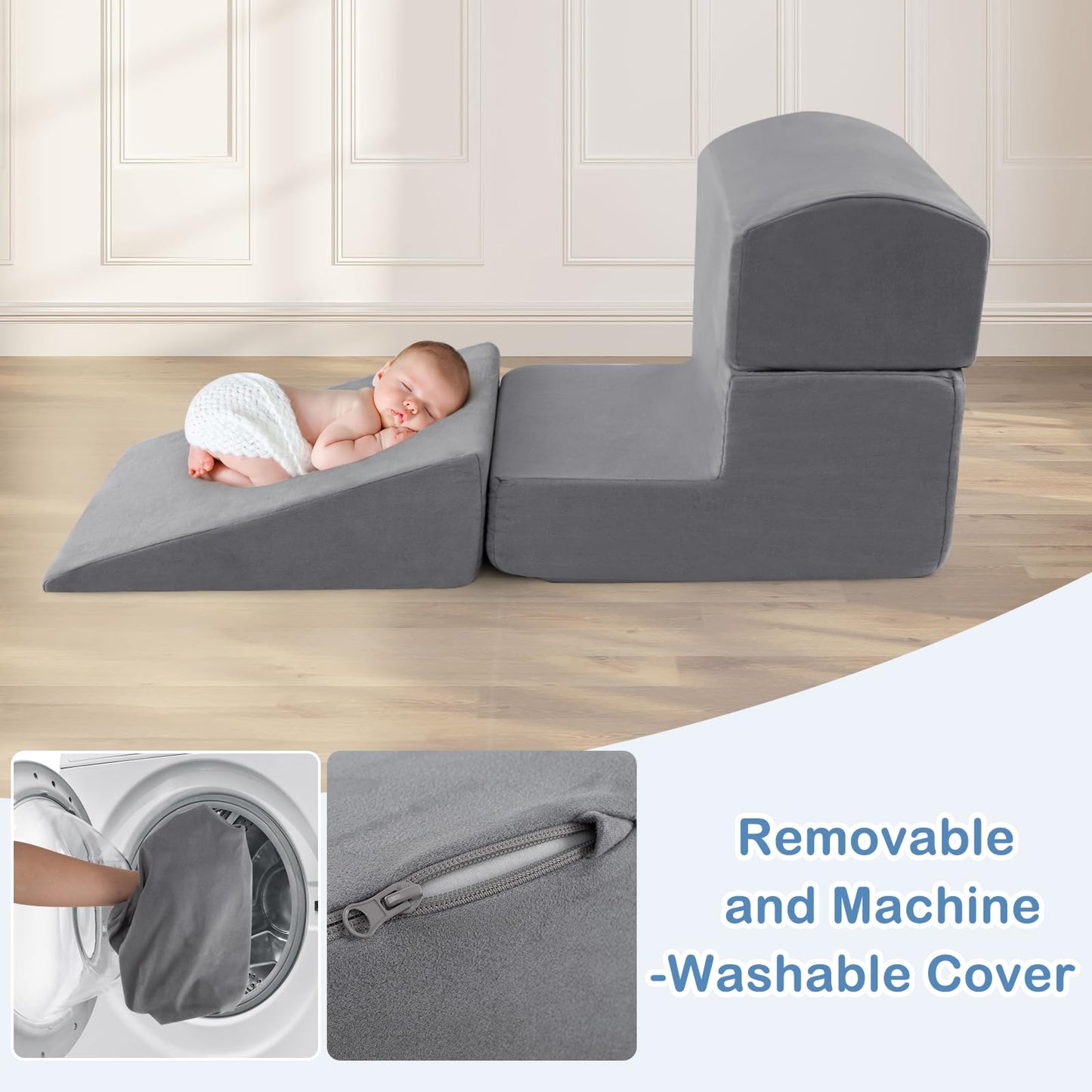 INFANS Climbing Toys for Toddlers, Foam Climbing Blocks and Ball Pit for Baby, 5pc Kids Climb and Crawl Block Activity Structure Play Set, Indoor Foam Play Gym for Crawling and Sliding