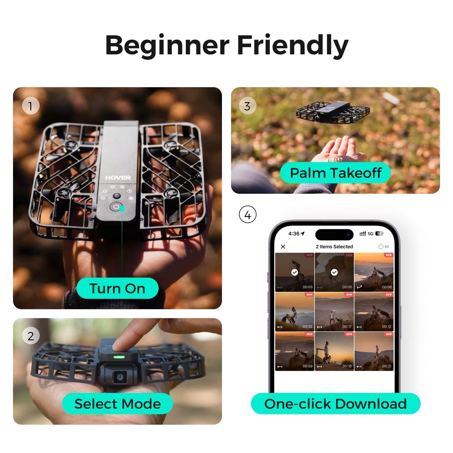 HOVERAir X1 Drone with Camera, Follow-me Drone with Self-Flying Mode, Foldable Mini Drone with HDR Video Capture, Palm Takeoff, Intelligent Flight Paths, Hands-Free Control Black (Combo Plus)