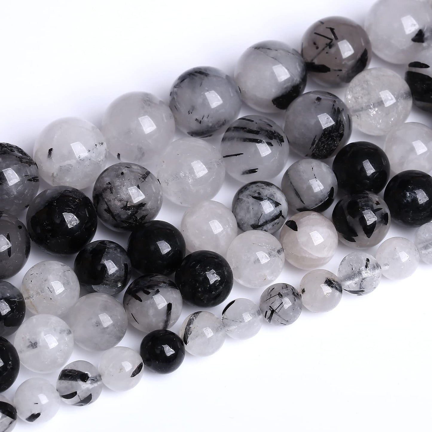 AAA Natural Black Quartz Rutilated Beads Round Loose Beads for Jewelry Making DIY Bracelet 60pcs 6mm Crystal Energy Healing Power Stone (Black Rutilated Quartz Crystal, 6mm)