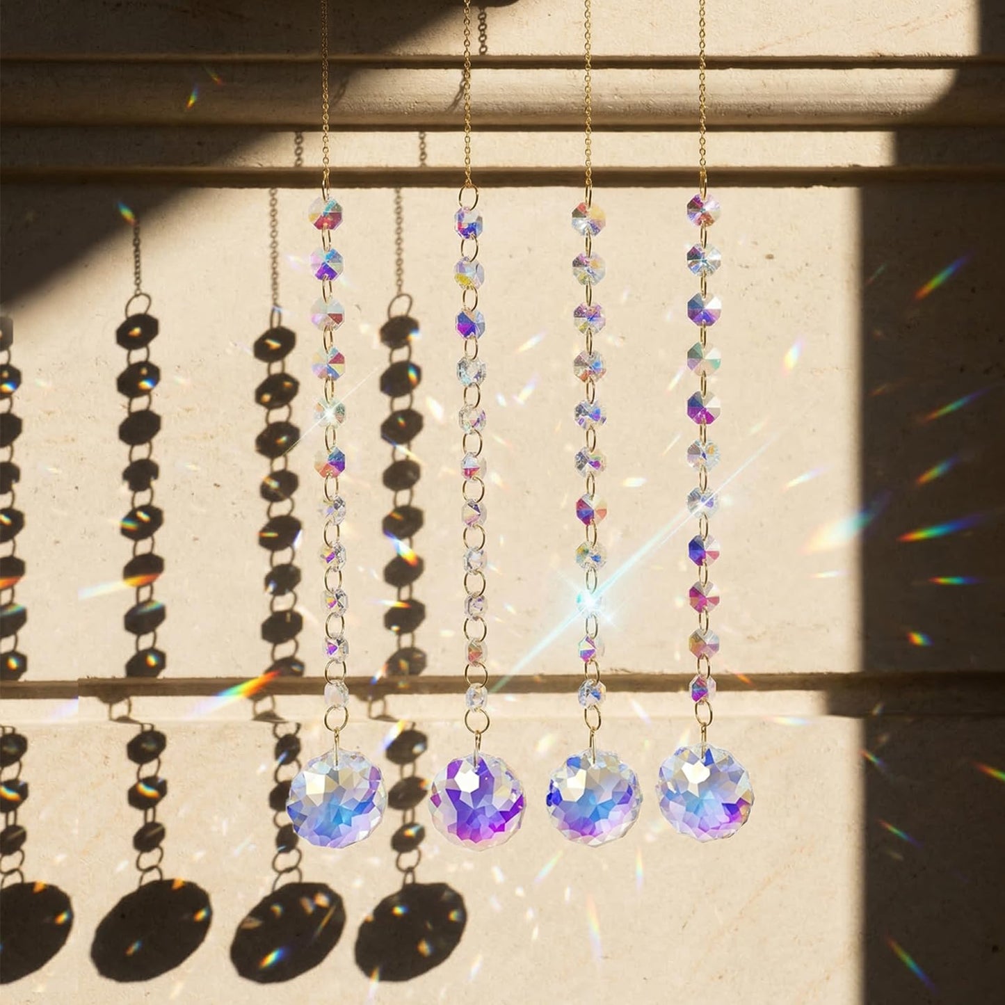 4Pcs Sun Catcher Crystals for Window Hanging, 18.1Inch Prism Suncatcher Rainbow Maker Crystals for Home Garden Decor Lamp Chandelier Lamp Prisms Wedding Party Xmas Gift