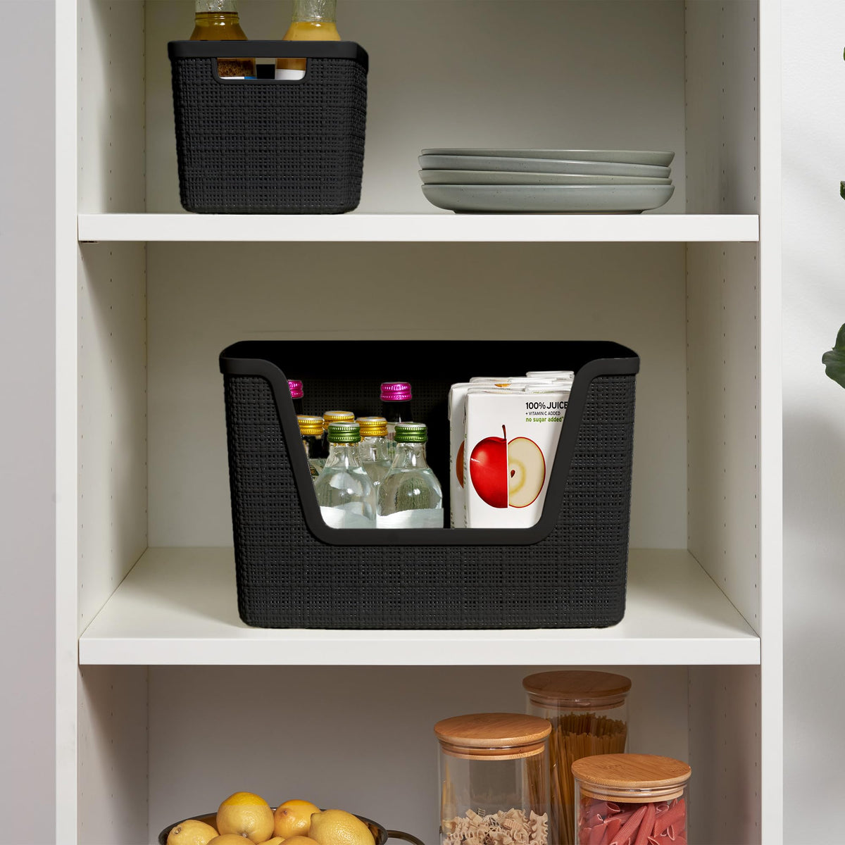 Set of 4 Large 18L Easy Access Jute Decorative Plastic Organization and Storage Baskets (4 Count)