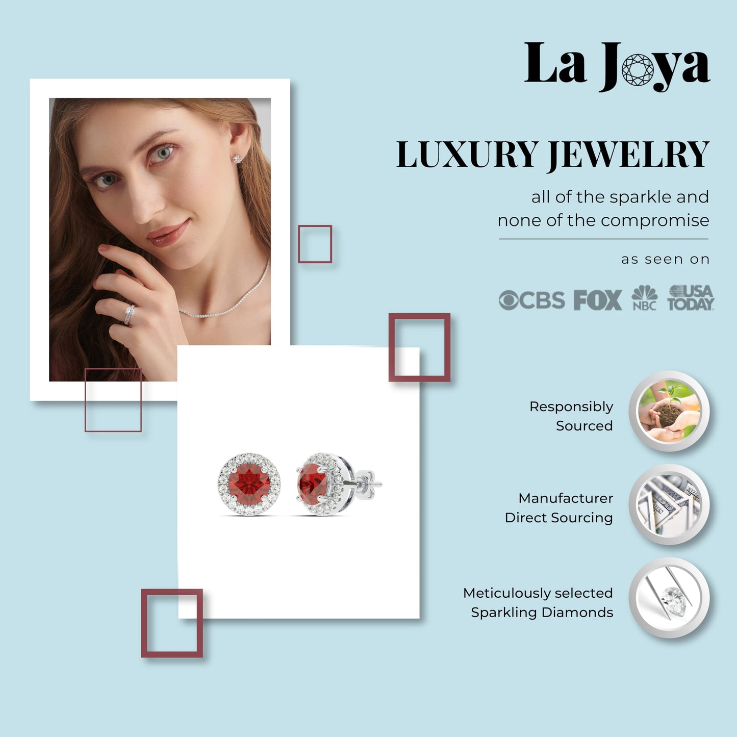 Ruby Gold Earrings for Women | 1/4 CT. TW Lab Grown Diamond and 1 1/4 CTTW Lab Made Ruby Earrings | Ideal Jewelry for her