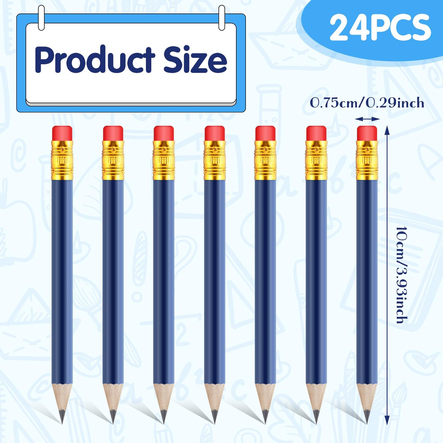24 Pcs Mini Half Pencils Blue Golf Pencils with Erasers Bulk 4 Inch Short Pre Sharpened Pencil Small Pencil for Games Baby Shower Bridal Shower Wedding Presents Classroom Back to School Office Pocket