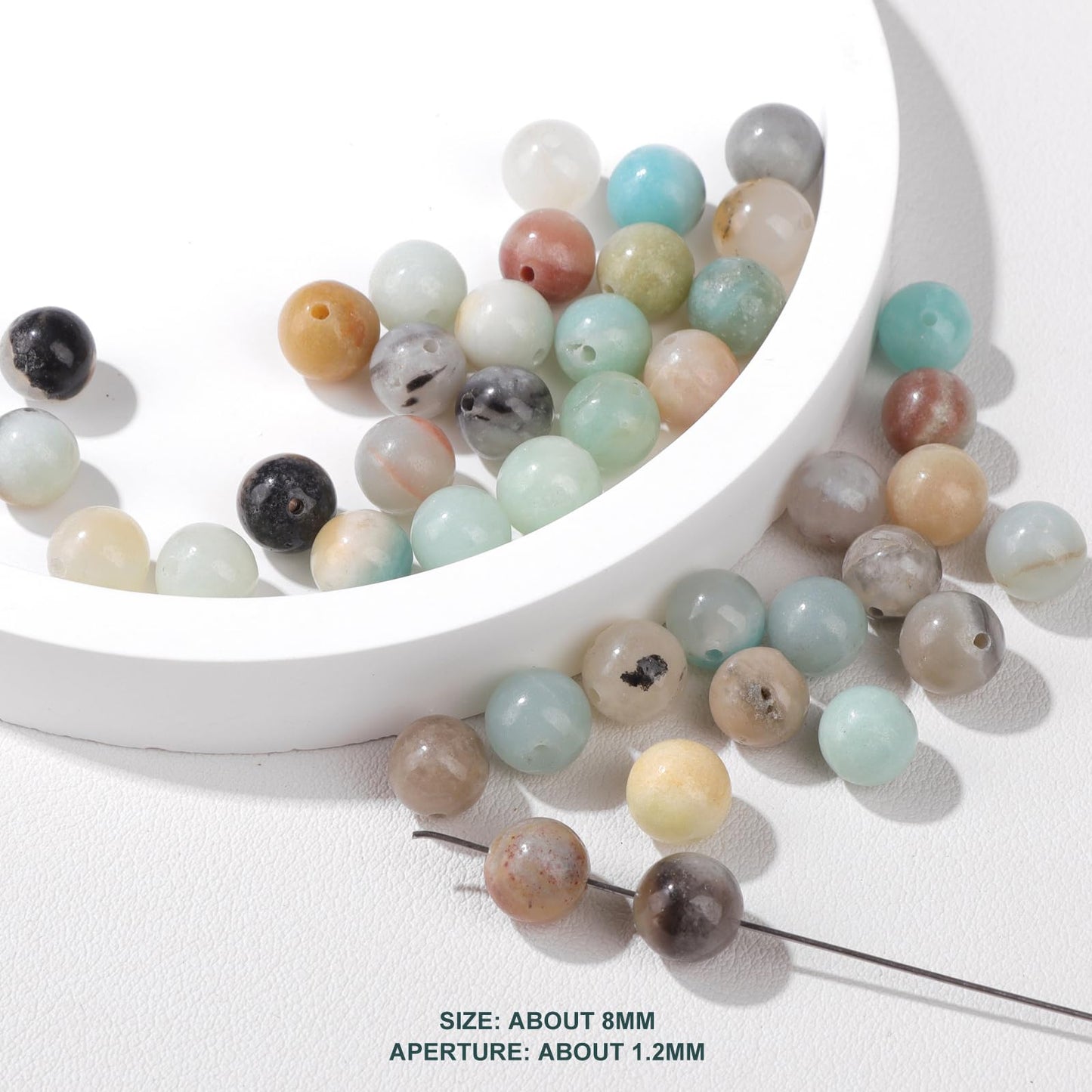 Risyfjew 100PCS 8mm Natural Amazonite Beads Gemstone Round Loose Beads for Jewelry Making Chakra Crystal Stone Beads for Bracelets Necklace Earrings Making Supplies (100pcs/Strand)