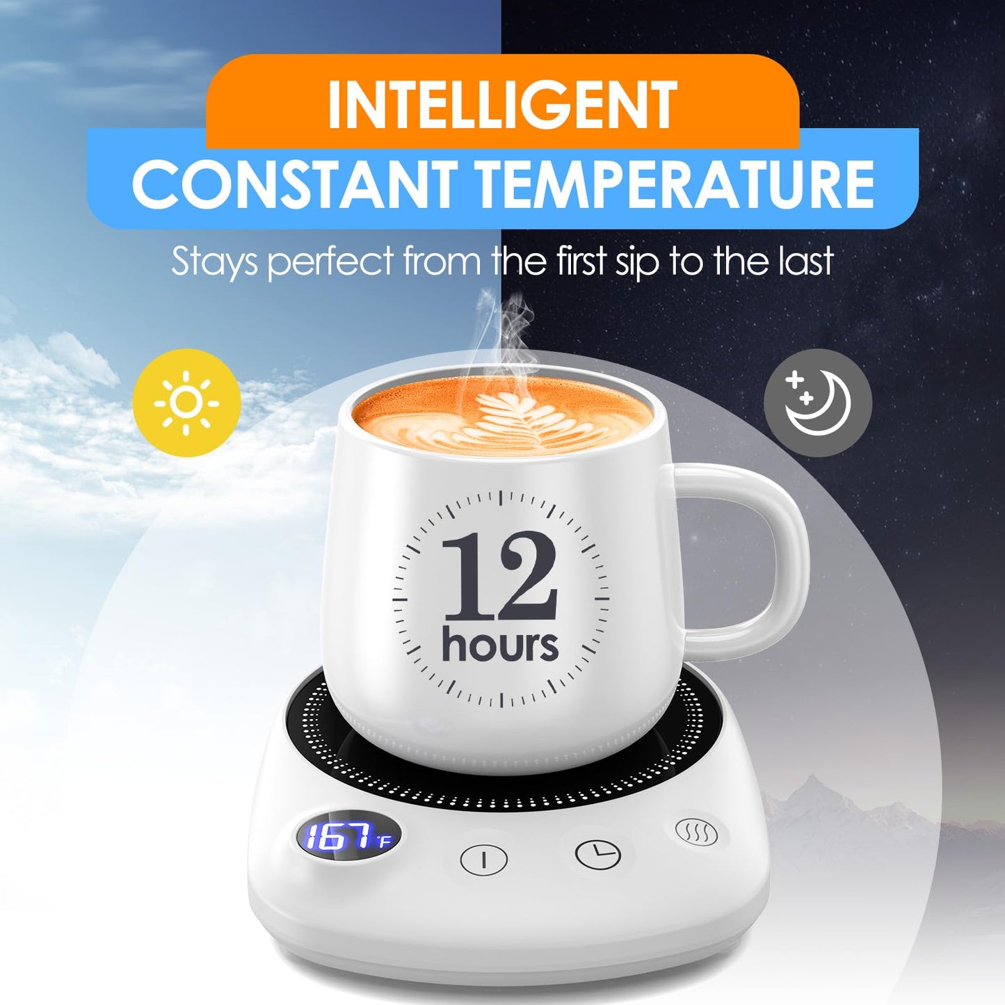 KitchekShop Coffee Mug Warmer - Fastest Heating & Highest Temperature, Coffee Cup Warmer for Desk Auto Shut Off, 4 Temp Settings & 1-12H Timer, Smart Electric Beverage Warmer for Coffee, Tea (White)