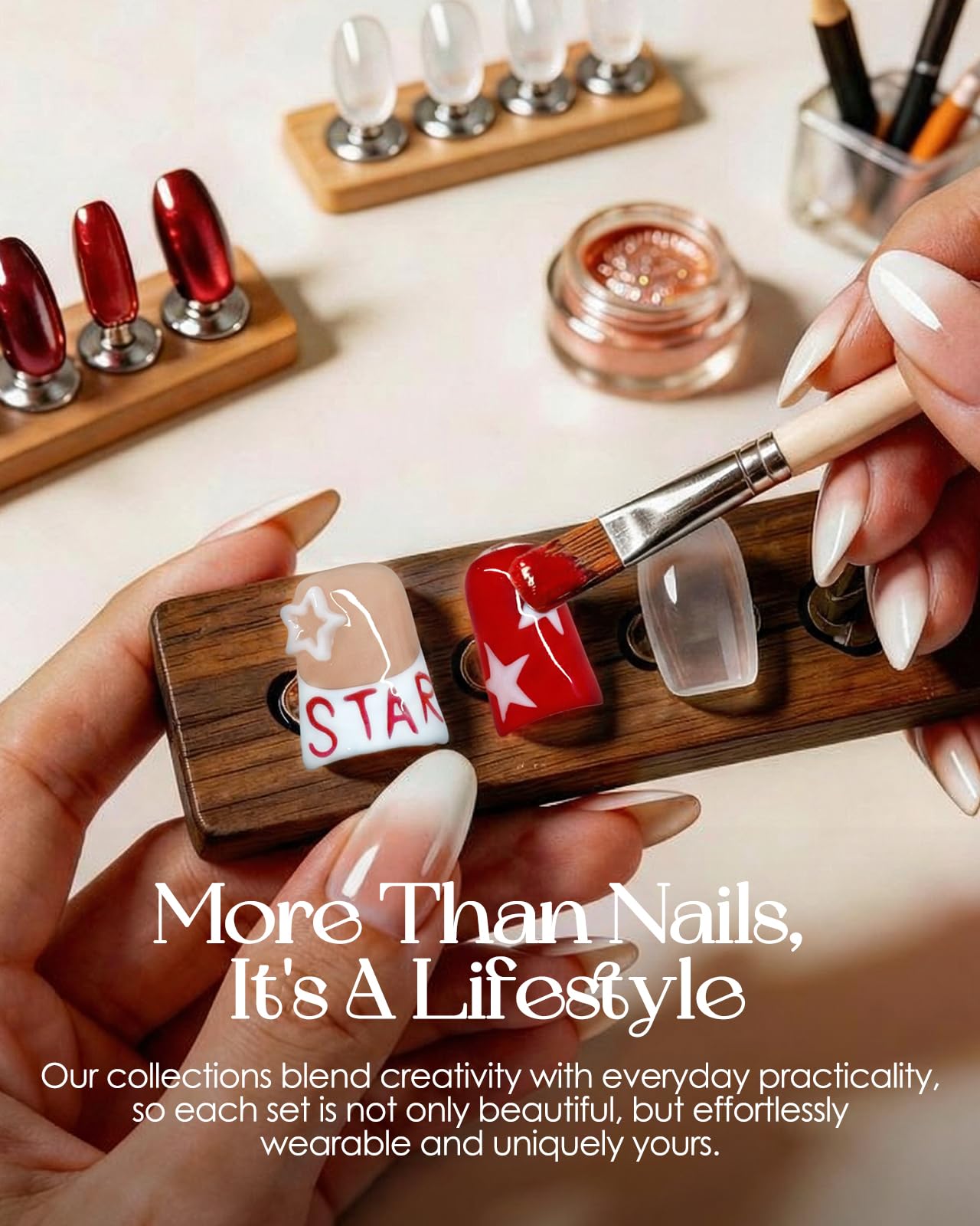 Buleens Handmade Press on Nails Acrylic Duck Nails-10pcs Short Edgy Punk Star Cross 3D Fake Nails Kits with Glue