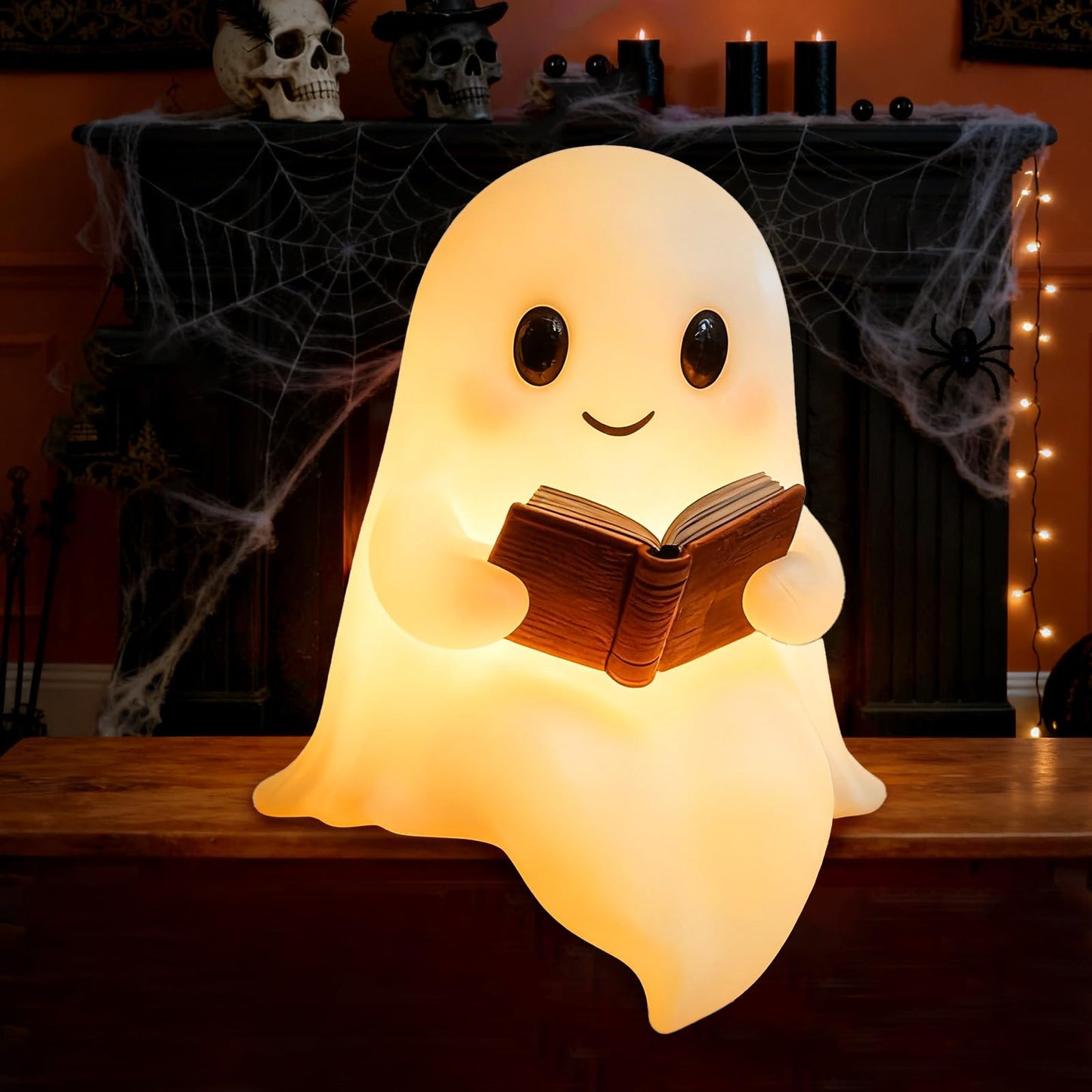 YYPLIAN 3D Resin Halloween Ghost Night Light, Ghost Warm Lighted Indoor Figurine Lamps for Bedroom Study Room Funny Christmas Indoor LED Nightlight (Cute Ghost Light, 8")