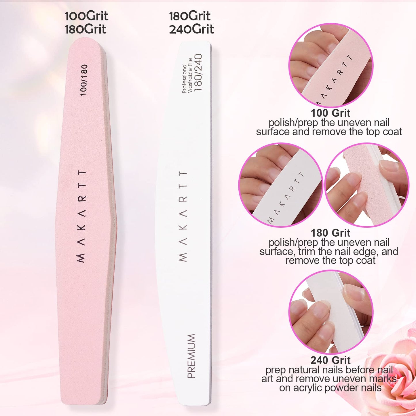 Makartt Cuticle Nail Drill Bit Safety Tungsten Carbide Cuticle Remover Drill Bit Bundle With Nail File and Buffer, Pink Basic Nail Prep Kit with Cuticle Trimmer, Beginner Manicure Kit