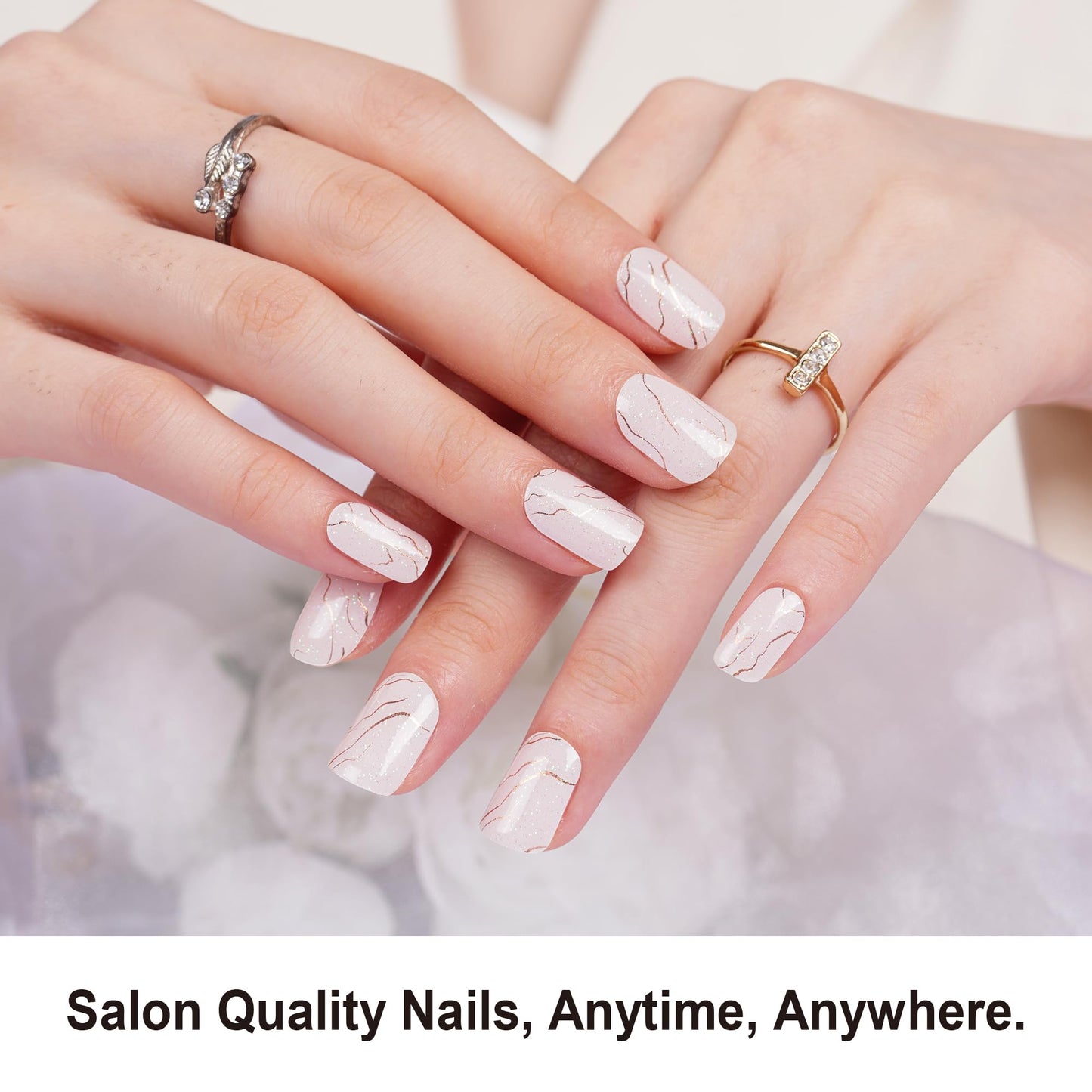 DANNI & TONI Semi Cured Gel Nail Strips White Gold Lines Laser Glitter Gel Nail Wraps 28 Stickers | Celestial Veins