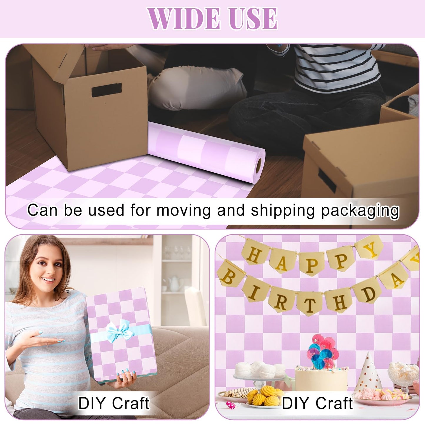 Purple Checkered Bulletin Board Roll Reusable Waterproof Erasable Purple Checkered Non-Woven Fabric Bulletin Board Roll Poster for Teacher Classroom Decors Wrap Crafts 15.7" x65.6ft
