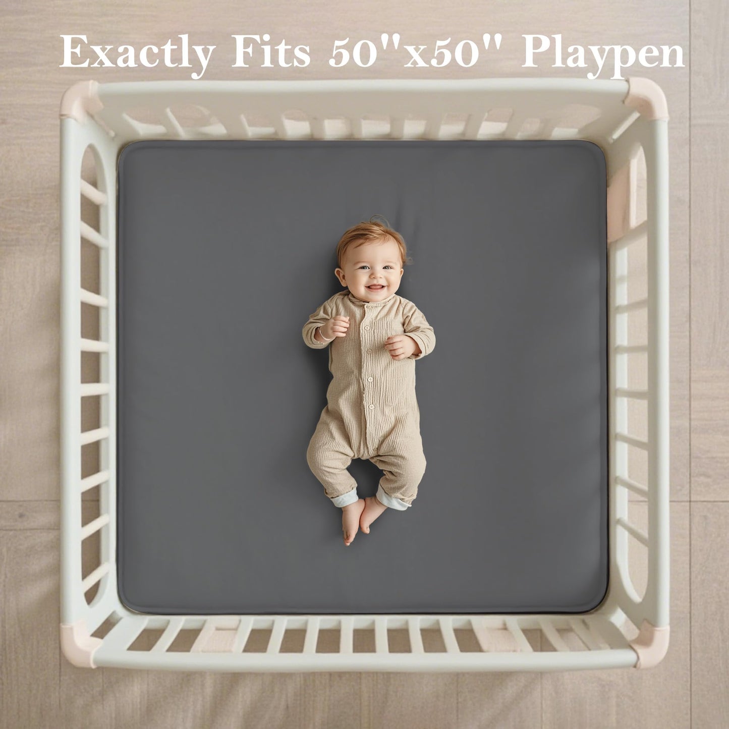 PapaMama 1.3" Thick Baby Play Mat for Floor Playpen, 50x50 Foam Tummy Time Mat, Padded Support Soft Plush Nursery Rug for Infant Kids Toddler Crawling Kick Activity (Dark Grey)