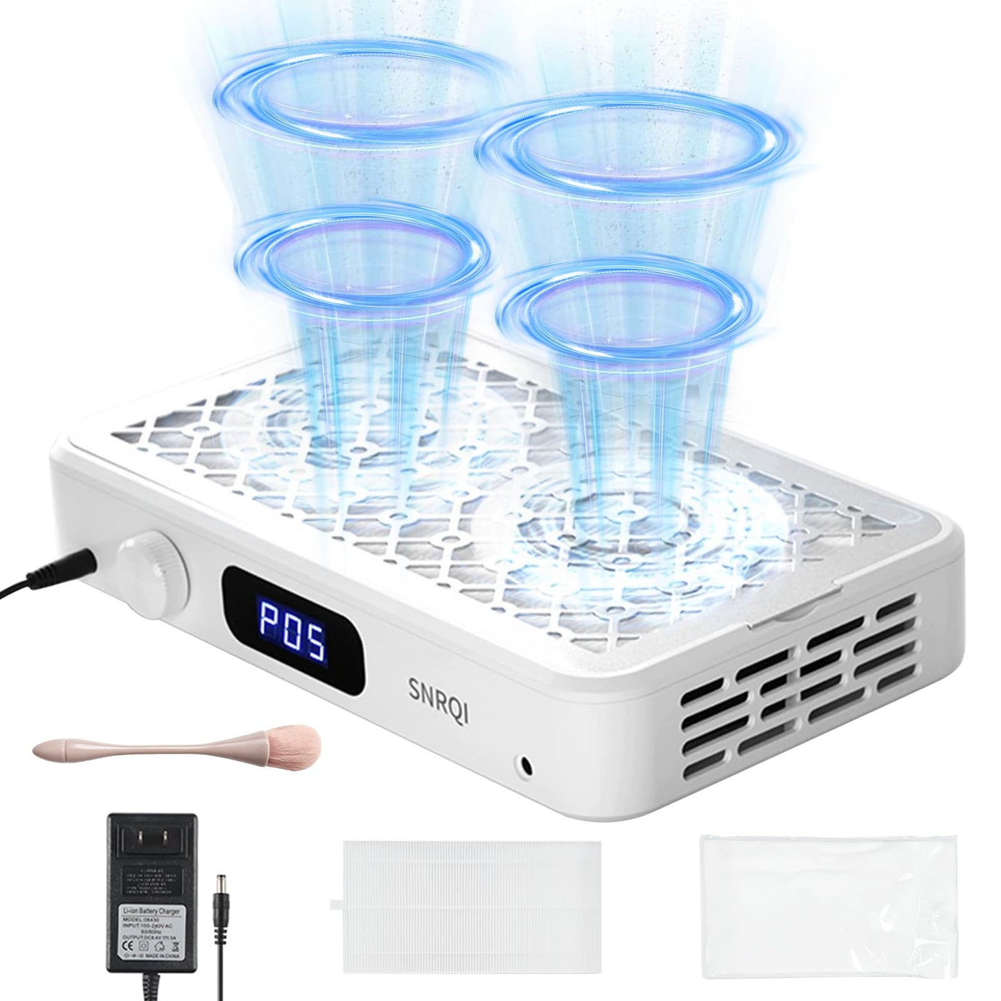 Risirica Rechargeable Nail Dust Collector, Powerful Dust Suction Machine with Nail Tech LED Display,Adjustable Speed Reusable Filter,Strainer Panel for Acrylic Nail Polishing,Salon & Home Use