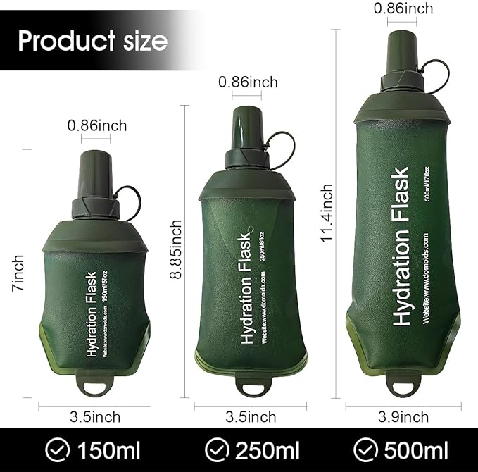 WILDREEDS 150ml Soft Flask, TPU Collapsible Soft Water Bottle for Hydration Pack, Running Vest, Folding Water Bottle for Hiking Cycling Climbing-1Pcs, Green