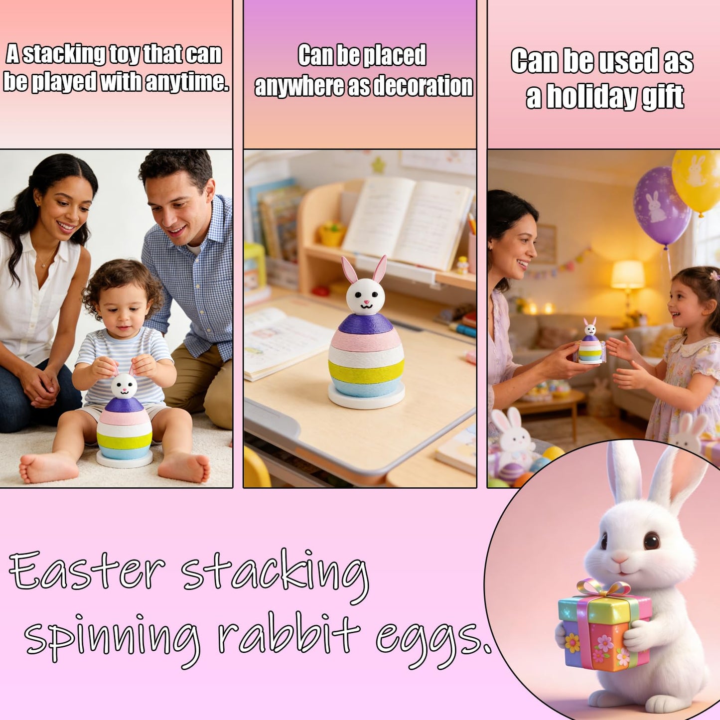 HQZBPT Spinning Stacking Toys Rainbow Rabbit Egg Montessori Sorting & Stacking Toys for Kids, Ages 6 Months to 3 Years