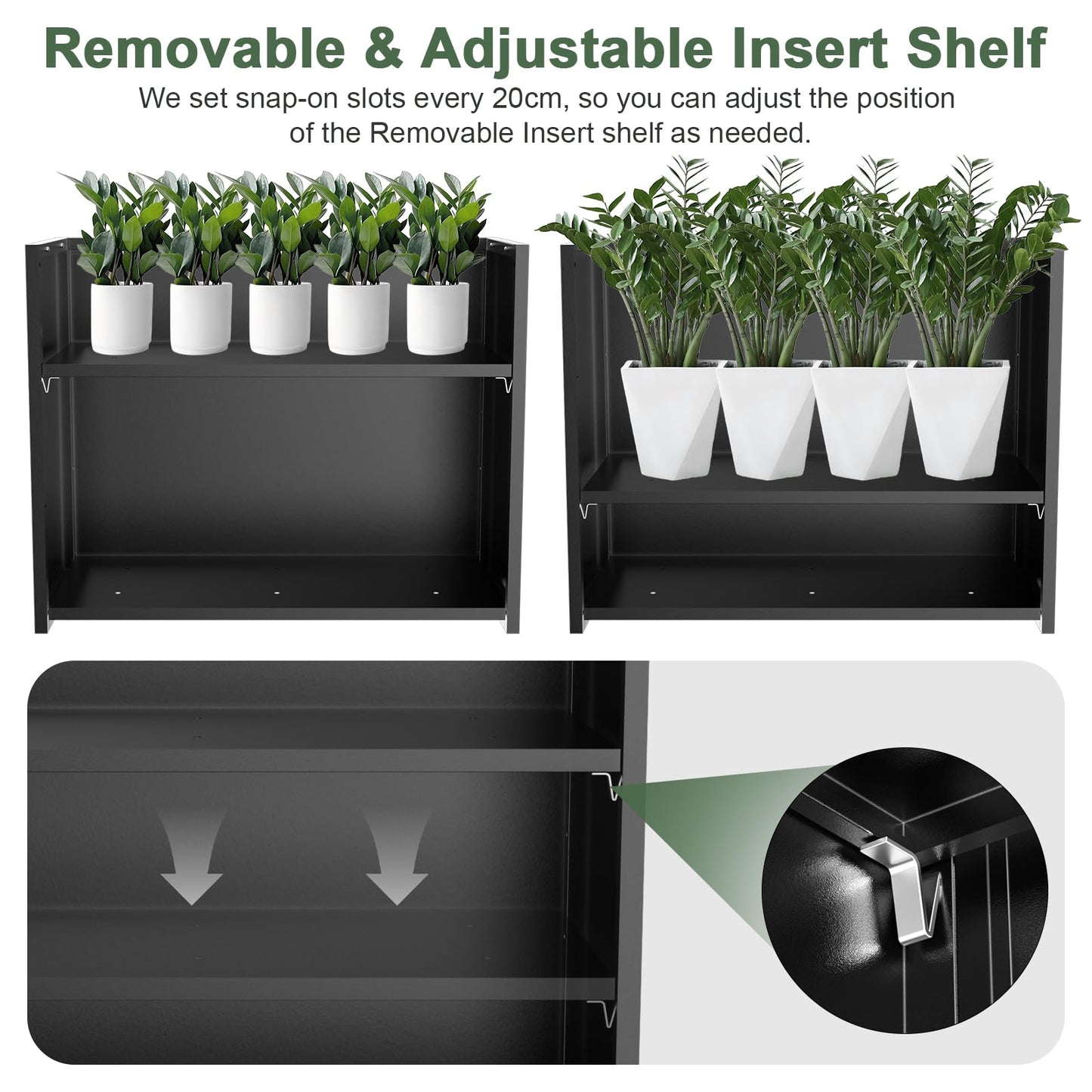 Nessxa Tall Metal Planter Box for Outdoor Plants 30" L x 12" W x 24" H, Heavy Duty Steel Large Planter Box with Removable Insert Shelf, Modern Décor for Tall Plants, Trees, Flowers (Black)