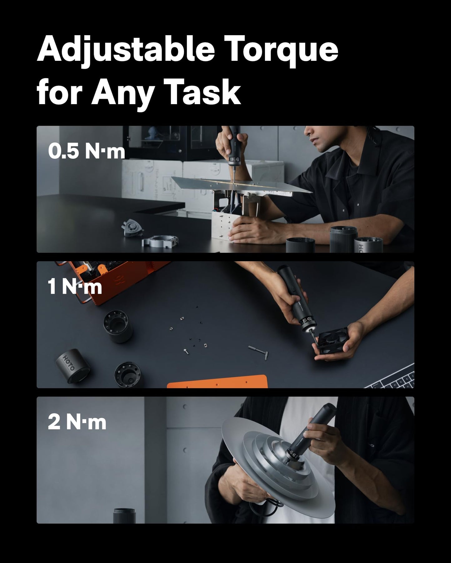 HOTO PixelDrive Electric Screwdriver, Smart Display, 6 Torque Settings, 0.5 to 6 N·m, 1/4'' Hex 30 Bits, LED Light, 2000 mAh Rechargeable Cordless Screwdriver Set for Electronics, Gadgets for Men